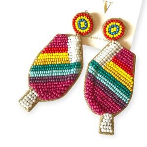 NEW rainbow seed bead popsicle celebration statement earrings